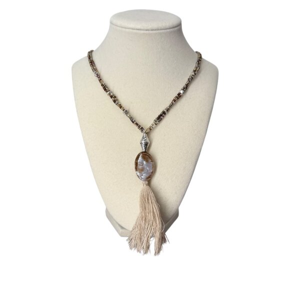 J. Jill Multi-Beaded Strand Necklace Long Agate Pendant Tassel Statement Metal - Picture 2 of 12